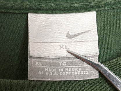 00s ナイキ スウッシュ 刺繍 半袖 Tシャツ メンズ XL / オールド ヘビーウェイト コットン ワンポイント カットソー 大きいサイズ グリーン