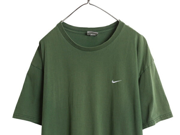 00s ナイキ スウッシュ 刺繍 半袖 Tシャツ メンズ XL / オールド ヘビーウェイト コットン ワンポイント カットソー 大きいサイズ グリーン
