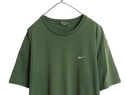00s ナイキ スウッシュ 刺繍 半袖 Tシャツ メンズ XL / オールド ヘビーウェイト コットン ワンポイント カットソー 大きいサイズ グリーン