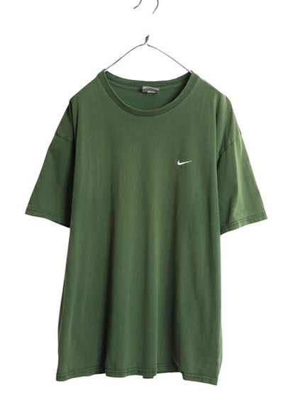 00s ナイキ スウッシュ 刺繍 半袖 Tシャツ メンズ XL / オールド ヘビーウェイト コットン ワンポイント カットソー 大きいサイズ グリーン