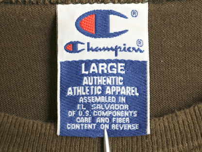 90s チャンピオン 半袖 Tシャツ メンズ L オールド 100% コットン ヘビーウェイト ワンポイント スクリプト ロゴ シンプル カーキ ブラウン