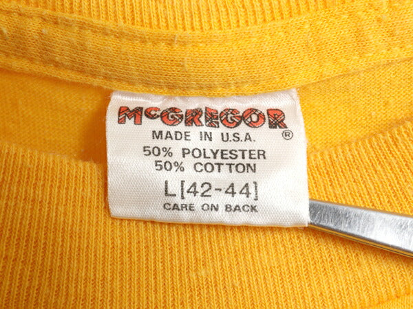 80s USA製 マクレガー ポケット付き 無地 半袖 Tシャツ メンズ L 小さめ M 古着 ヴィンテージ シングルステッチ ポケT カットソー イエロー