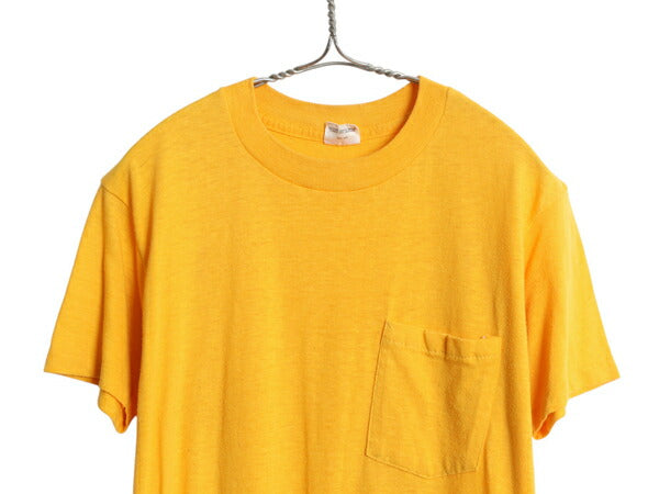 80s USA製 マクレガー ポケット付き 無地 半袖 Tシャツ メンズ L 小さめ M 古着 ヴィンテージ シングルステッチ ポケT カットソー イエロー