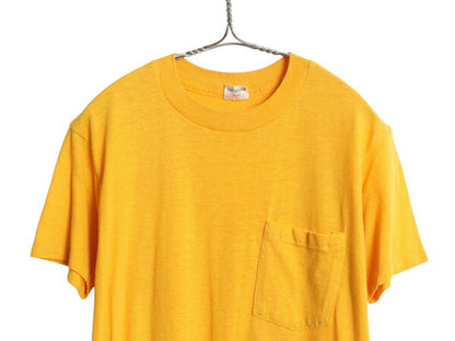 80s USA製 マクレガー ポケット付き 無地 半袖 Tシャツ メンズ L 小さめ M 古着 ヴィンテージ シングルステッチ ポケT カットソー イエロー