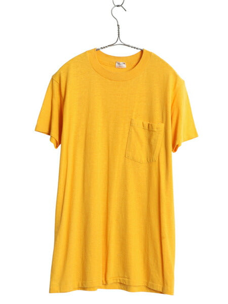 80s USA製 マクレガー ポケット付き 無地 半袖 Tシャツ メンズ L 小さめ M 古着 ヴィンテージ シングルステッチ ポケT カットソー イエロー