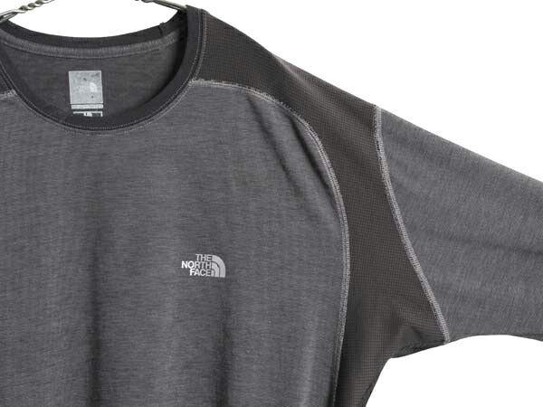 ノースフェイス ボーダー 長袖 Tシャツ メンズ L / アウトドア ロンT ロングスリーブ カットソー インナー ストレッチ ワンポイント 黒 灰