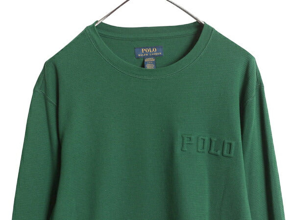 ポロ ラルフローレン サーマル 長袖 Tシャツ メンズ L / ロンT ロングスリーブ ストレッチ カットソー ワッフル インナー 3D エンボス 緑