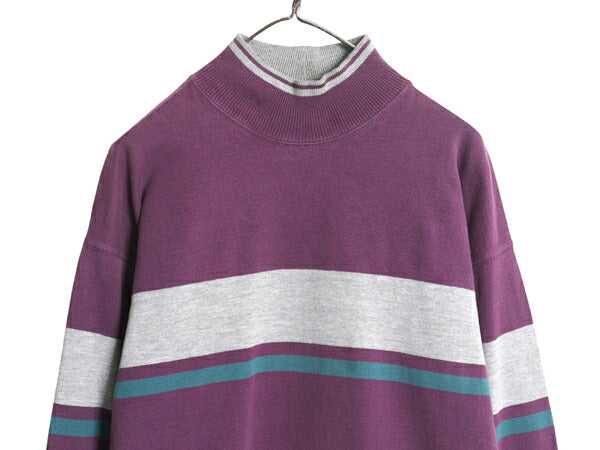 80s USA製 エルエルビーン モックネック ボーダー 長袖 Tシャツ メンズ レディース M / ヴィンテージ ロンT ラガーシャツ ヘビーウェイト