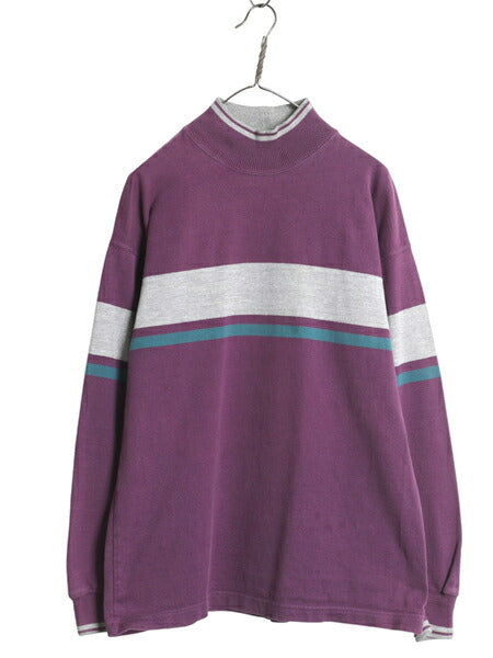 80s USA製 エルエルビーン モックネック ボーダー 長袖 Tシャツ メンズ レディース M / ヴィンテージ ロンT ラガーシャツ ヘビーウェイト