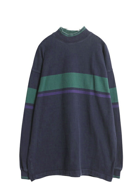 80s USA製 エルエルビーン モックネック ボーダー 長袖 Tシャツ メンズ XL 古着 ヴィンテージ アウトドア ロンT ラガーシャツ 大きいサイズ
