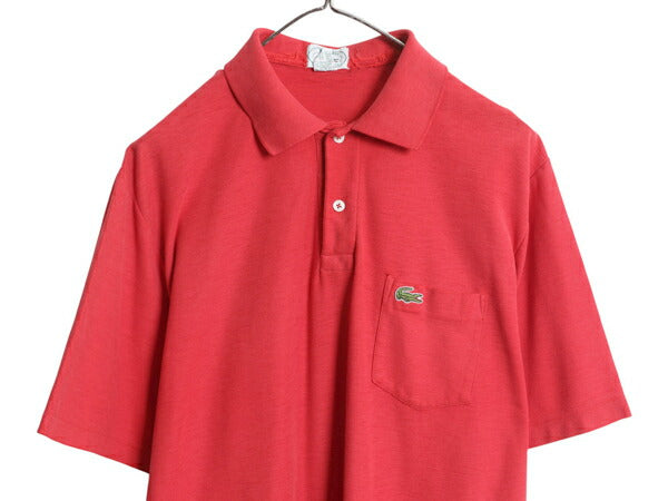 80s ラコステ 鹿の子 半袖 ポロシャツ メンズ XL 小さめ L 程 ヴィンテージ 半袖シャツ ポケット付き カットソー ワンポイント ボックス 赤