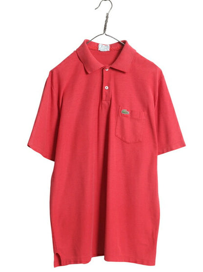 80s ラコステ 鹿の子 半袖 ポロシャツ メンズ XL 小さめ L 程 ヴィンテージ 半袖シャツ ポケット付き カットソー ワンポイント ボックス 赤