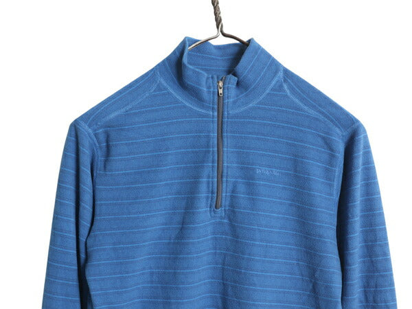 パタゴニア マイクロD ハーフジップ ボーダー フリース プルオーバー キッズ XL レディース S 程 11年製 ロンT 長袖 Tシャツ ハイネック 青