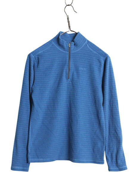 パタゴニア マイクロD ハーフジップ ボーダー フリース プルオーバー キッズ XL レディース S 程 11年製 ロンT 長袖 Tシャツ ハイネック 青