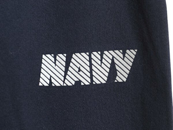 USA製 US NAVY プリント スウェット トレーニング パンツ メンズ M / 古着 ミリタリー 裏起毛 トレーナー 軍物 ネイビー USN ワンポイント
