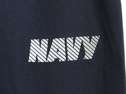 USA製 US NAVY プリント スウェット トレーニング パンツ メンズ M / 古着 ミリタリー 裏起毛 トレーナー 軍物 ネイビー USN ワンポイント