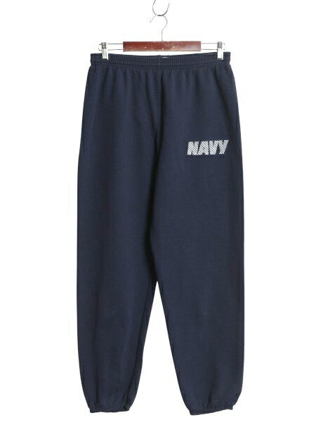 USA製 US NAVY プリント スウェット トレーニング パンツ メンズ M / 古着 ミリタリー 裏起毛 トレーナー 軍物 ネイビー USN ワンポイント
