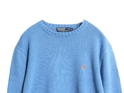 90s ポロ ラルフローレン コットン ニット セーター メンズ XL / オールド 長袖ニット ワンポイント クルーネック 大きいサイズ シンプル