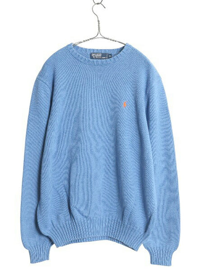 90s ポロ ラルフローレン コットン ニット セーター メンズ XL / オールド 長袖ニット ワンポイント クルーネック 大きいサイズ シンプル
