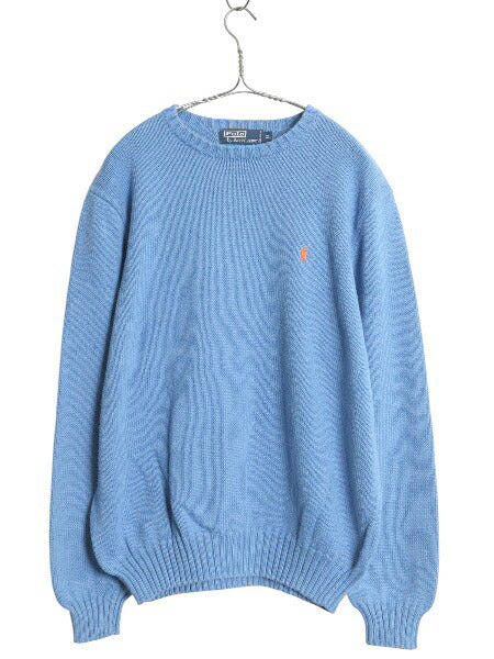90s ポロ ラルフローレン コットン ニット セーター メンズ XL / オールド 長袖ニット ワンポイント クルーネック 大きいサイズ シンプル