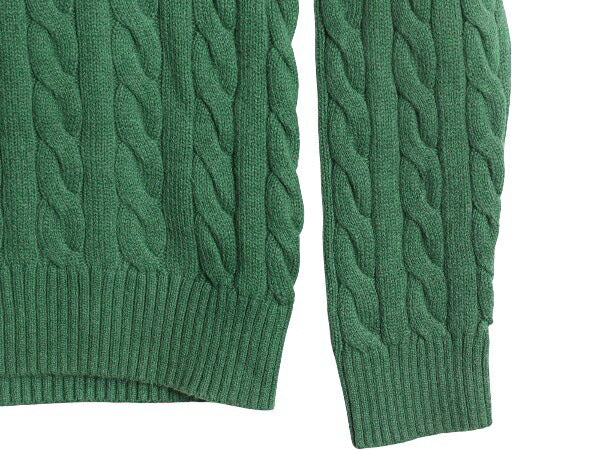 ポロ ラルフローレン コットン ケーブル ニット セーター メンズ XL オールド ハイネック ハーフジップ ワンポイント リブ編み シンプル 緑