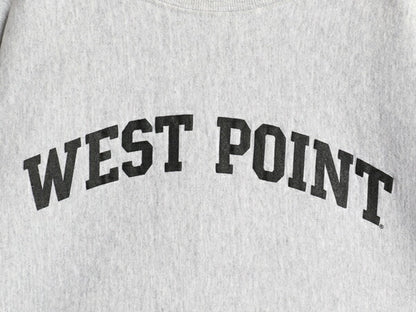 90s USA製 WEST POINT プリント スウェット メンズ XL オールド リバース タイプ トレーナー 軍物 ミリタリー 裏起毛 大きいサイズ グレー