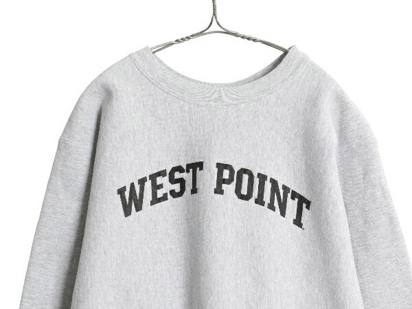 90s USA製 WEST POINT プリント スウェット メンズ XL オールド リバース タイプ トレーナー 軍物 ミリタリー 裏起毛 大きいサイズ グレー