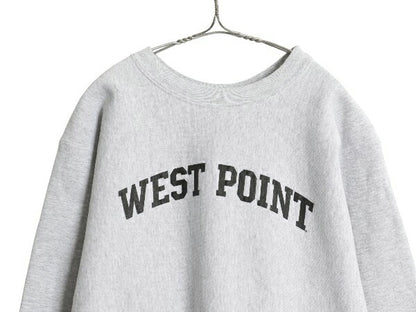 90s USA製 WEST POINT プリント スウェット メンズ XL オールド リバース タイプ トレーナー 軍物 ミリタリー 裏起毛 大きいサイズ グレー