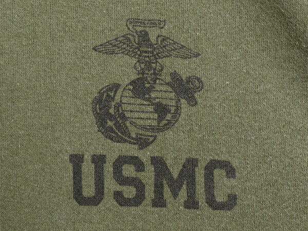 USA製 米軍実物 USMC プリント スウェット メンズ M 12年製 マリンコープ 海兵隊 ミリタリー 軍物 トレーナー 裏起毛 ワンポイント カーキ