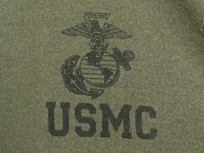 USA製 米軍実物 USMC プリント スウェット メンズ M 12年製 マリンコープ 海兵隊 ミリタリー 軍物 トレーナー 裏起毛 ワンポイント カーキ
