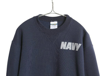 USA製 US NAVY 両面 プリント スウェット メンズ M / ミリタリー 裏起毛 前V トレーナー トレーニング バックプリント 軍物 USN ネイビー