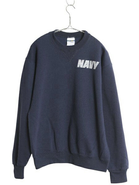 USA製 US NAVY 両面 プリント スウェット メンズ M / ミリタリー 裏起毛 前V トレーナー トレーニング バックプリント 軍物 USN ネイビー
