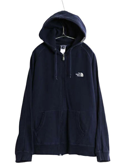 ノースフェイス フルジップ スウェット フード パーカー メンズ L 古着 アウトドア トレーナー 裏起毛 ワンポイント シンプル トップス 紺