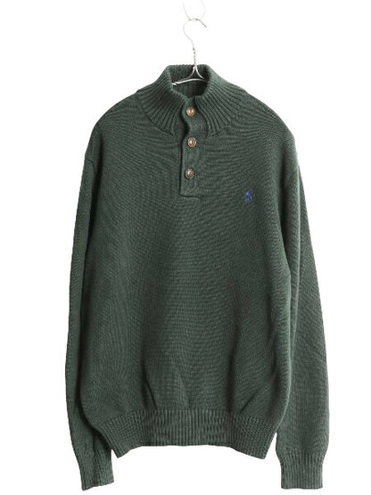 ポロ ラルフローレン ハイネック コットン ニット セーター メンズ XL / ワンポイント ヘンリーネック 大きいサイズ シンプル トップス 緑