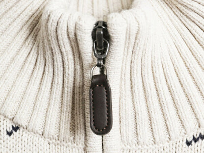 エルエルビーン ハーフジップ ボーダー コットン ニット セーター メンズ L / ハイネック バーズアイ 総柄 リブ編み プルオーバー ツートン