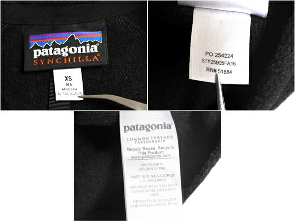 パタゴニア シンチラ フリース ベスト レディース XS / 古着 16年製 Patagonia アウトドア フルジップ 重ね着 前開き ハイネック ブラック