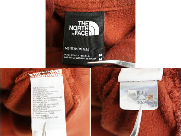 ノースフェイス プリント スウェット フード パーカー メンズ M 古着 The North Face プルオーバー 裏起毛 トレーナー アウトドア レンガ色