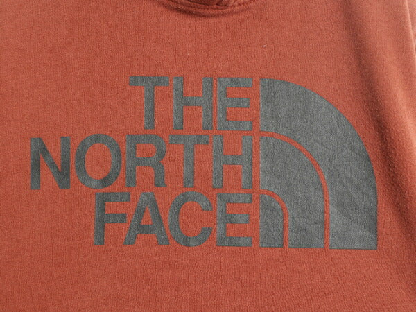 ノースフェイス プリント スウェット フード パーカー メンズ M 古着 The North Face プルオーバー 裏起毛 トレーナー アウトドア レンガ色
