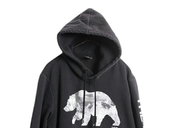 ノースフェイス ベア イラスト プリント スウェット フード パーカー メンズ M / 古着 The North Face プルオーバー 裏起毛 アウトドア 黒