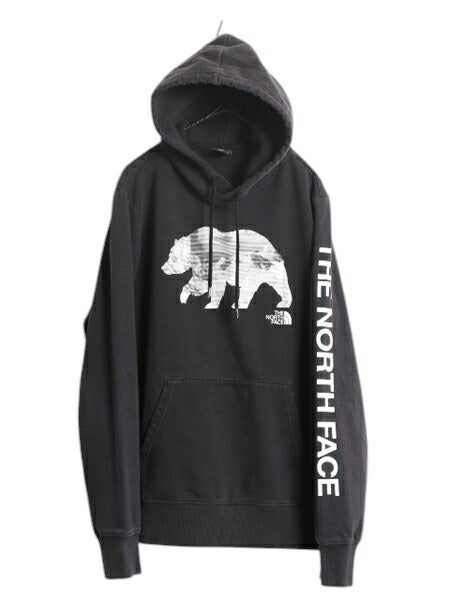 ノースフェイス ベア イラスト プリント スウェット フード パーカー メンズ M / 古着 The North Face プルオーバー 裏起毛 アウトドア 黒