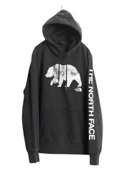 ノースフェイス ベア イラスト プリント スウェット フード パーカー メンズ M / 古着 The North Face プルオーバー 裏起毛 アウトドア 黒