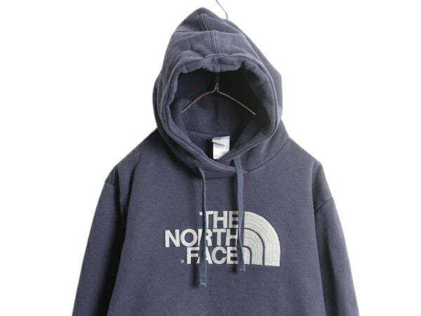 ノースフェイス ロゴ 刺繍 スウェット フード パーカー メンズ L The North Face アウトドア プルオーバー 裏起毛 トレーナー フェルト 紺
