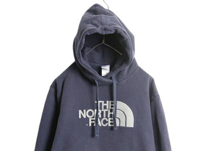 ノースフェイス ロゴ 刺繍 スウェット フード パーカー メンズ L The North Face アウトドア プルオーバー 裏起毛 トレーナー フェルト 紺