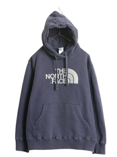 ノースフェイス ロゴ 刺繍 スウェット フード パーカー メンズ L The North Face アウトドア プルオーバー 裏起毛 トレーナー フェルト 紺