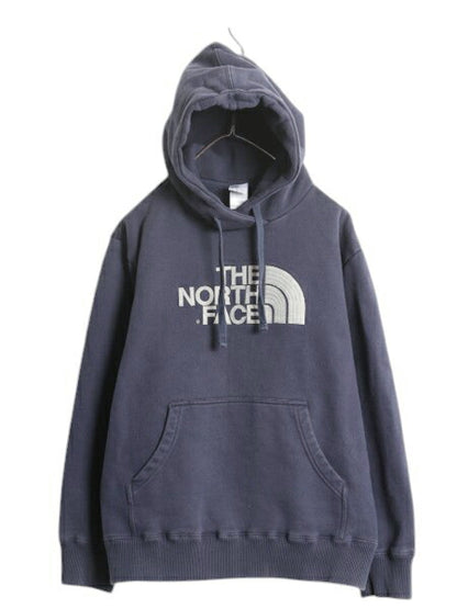 ノースフェイス ロゴ 刺繍 スウェット フード パーカー メンズ L The North Face アウトドア プルオーバー 裏起毛 トレーナー フェルト 紺