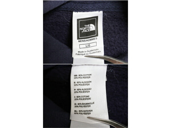 US企画 ノースフェイス プリント スウェット フード パーカー メンズ L 古着 The North Face プルオーバー トレーナー アウトドア ネイビー