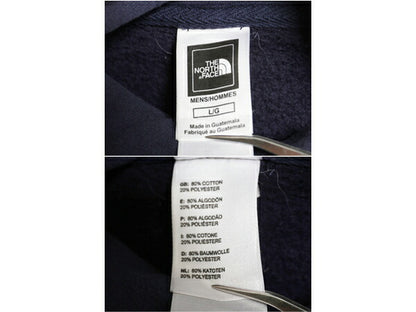 US企画 ノースフェイス プリント スウェット フード パーカー メンズ L 古着 The North Face プルオーバー トレーナー アウトドア ネイビー