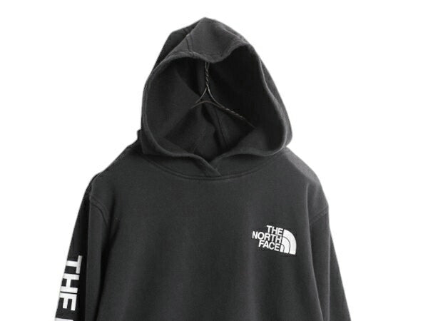 ノースフェイス プリント スウェット フード パーカー ボーイズ XL メンズ S レディース M 程/ The North Face トレーナー 袖プリント 黒