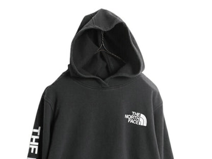 ノースフェイス プリント スウェット フード パーカー ボーイズ XL メンズ S レディース M 程/ The North Face トレーナー 袖プリント 黒