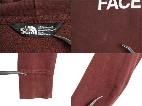 ノースフェイス プリント スウェット フード パーカー メンズ M 古着 The North Face アウトドア プルオーバー 裏起毛 トレーナー エンジ